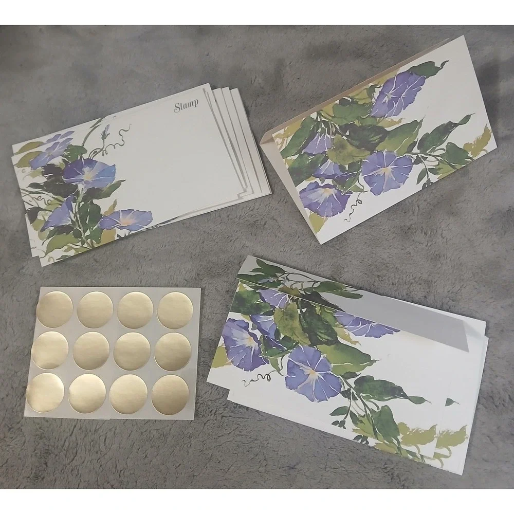 Vtg Current Inc Morning Glory Floral Stationery Set Paper Envelopes Cards READ